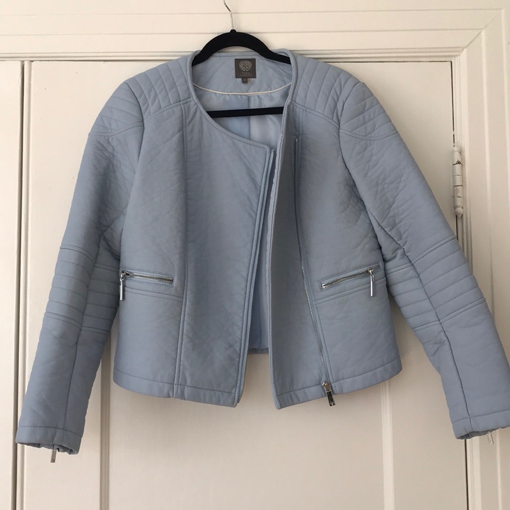 Baby blue faux leather jackets